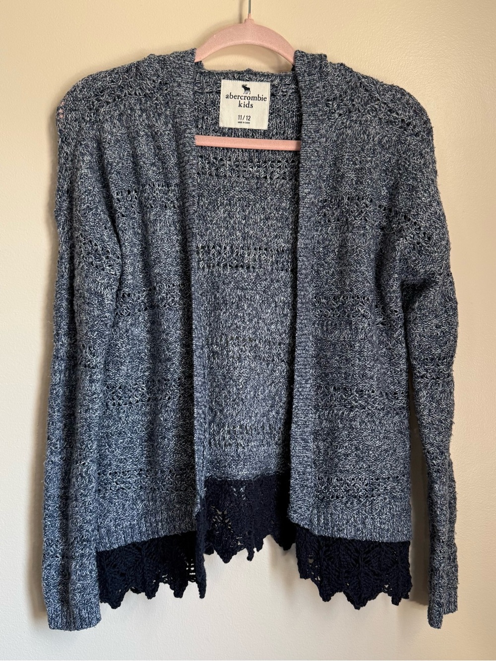 Abercrombie Kids Blue Knit Open Front Hooded Sweater Size 11/12